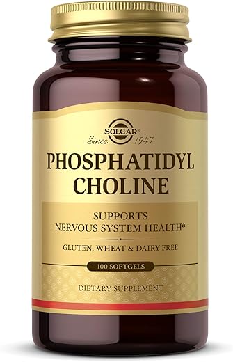 SOLGAR - Solgar Phosphatidylcholine 100 Softgels – Promova a Função Cognitiva Saudável – Derivado de Lecitina – Contém Colina para Neurotransmissor Acetilcolina – Livre de Glúten, Lácteos – Marca Solgar