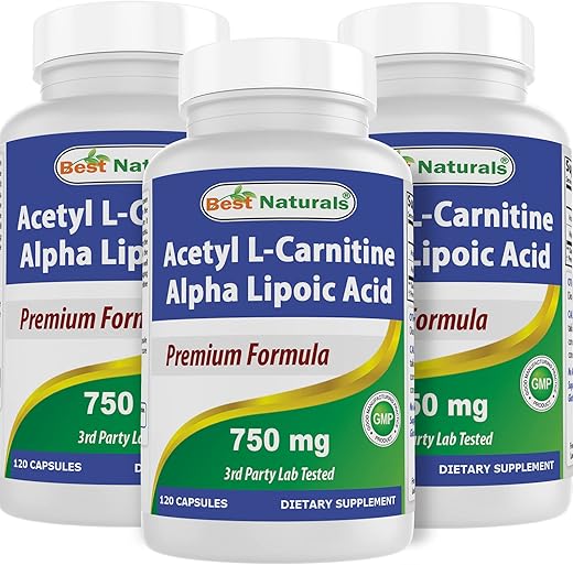Best Naturals - Melhor Naturals Acetyl L-Carnitina e Ácido Alfa Lipóico 750 mg 120 Cápsulas (120 Unidades – Pacote com 3)