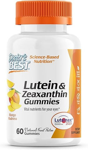 Doctor's BEST - Gomas de Luteína Doctor’s BEST com Lutemax 2020, 60 unid, Suplemento Natural Mastigável para Suporte Ocular, Luteína de Calêndula, Zeaxantina, Saúde Ocular