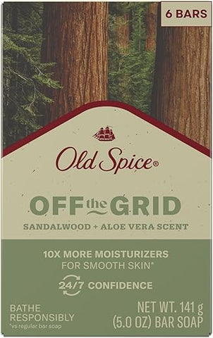Sabonete em Barra Old Spice Premium, Aroma de Sândalo e Aloe Vera, Com Limpadores à Base de Plantas, 150g (Pack com 6 unidades)