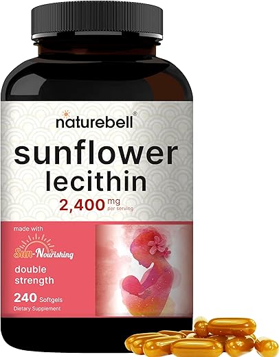 Lecitina de Girassol 2.400mg, 4 Meses de Fornecimento, 240 Cápsulas | Enriquecido com Óleo de Semente de Girassol Não-OGM – Rico em Fosfatidilcolina – Sem Soja, Sem Glúten - NatureBell