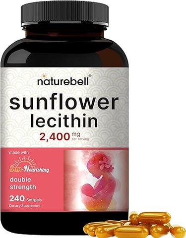 Lecitina de Girassol 2.400mg, 4 Meses de Fornecimento, 240 Cápsulas | Enriquecido com Óleo de Semente de Girassol Não-OGM – Rico em Fosfatidilcolina – Sem Soja, Sem Glúten - NatureBell