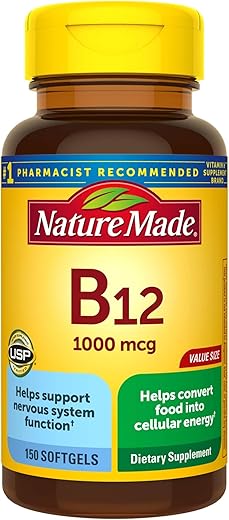 Nature Made - Vitamina B12 1000 mcg Softgels, 150 Unidades – Tamanho Econômico