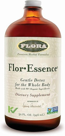 Flor Essence Chá Líquido 946ml – Desintoxicação Suave com Raiz de Bardana, Ulmus Rubra, Alga Marinha, Cardo – Ingredientes Orgânicos Premium - Flora