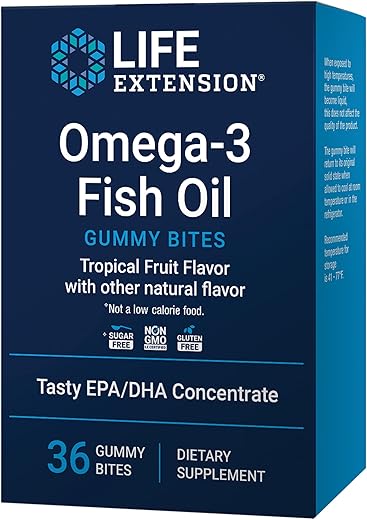 Gummy Bites de Ômega-3 de Óleo de Peixe, Ácidos Graxos EPA DHA, Alta Dose de Suporte EPA DHA em uma Forma Mastigável Deliciosa, Livre de Transgênicos e Glúten, 36 Gummy Bites - Life Extension