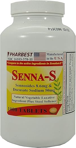 PHARBEST - Senna Plus Laxante Vegetal com Amolecedor de Fezes – 1000 Comprimidos (1 Frasco)