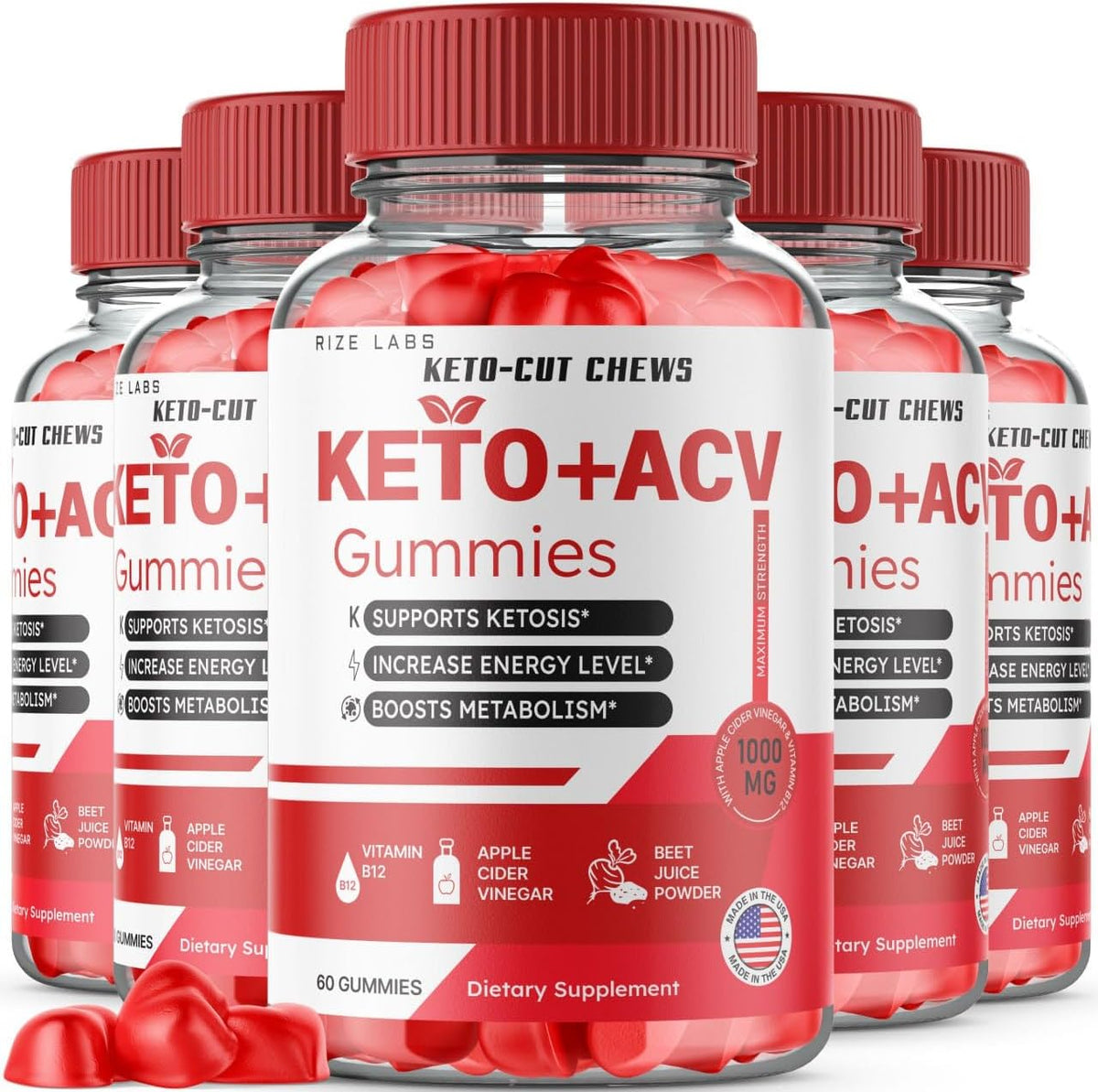 rize labs - (5 Pacotes) Gomas Keto-Cut Chews ACV – Keto-Cut Chews Premium Keto ACV para Perda de Peso Avançada, Gomas Keto ACV, Suplemento de Máxima Potência KetoCut Chews