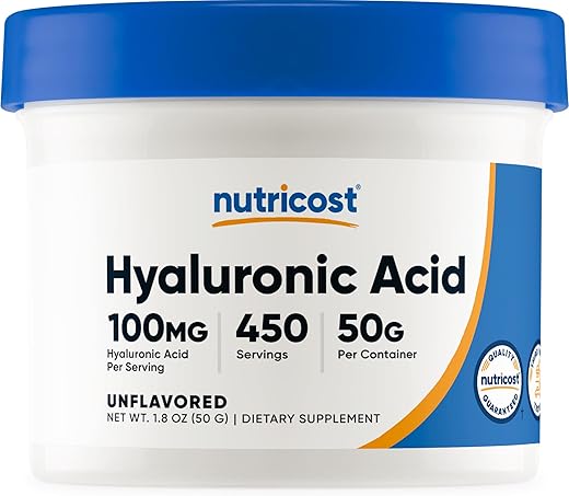 Ácido Hialurônico em Pó 50g – Solúvel em Água, Fino, Sem Glúten, Não-OGM - Nutricost