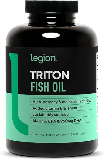 Triton Cápsulas de Óleo de Peixe – Ômega 3 de Força Tripla com Ácidos Graxos Essenciais e Vitamina E - LEGION