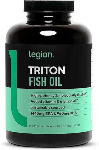 Triton Cápsulas de Óleo de Peixe – Ômega 3 de Força Tripla com Ácidos Graxos Essenciais e Vitamina E - LEGION
