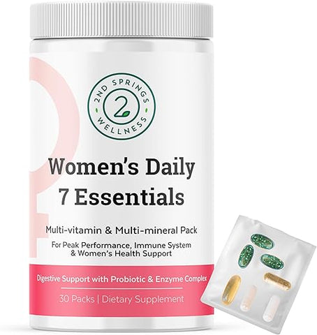 2nd Springs - Pacote Diário de Vitaminas Essenciais para Mulheres – 7 Pacotes de Multivitaminas Completas para Mulheres com Energia, Metabolismo, Sistema Imunológico, Suporte à Saúde Feminina com Probióticos, Mais