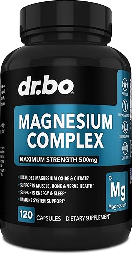 DR. BO - Cápsulas de Suplemento Complexo de Magnésio 500mg – Energia, Relaxamento, Cãibras Musculares