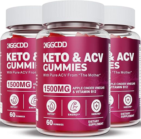 KGGCDD - (3 Pacotes) Gomas Keto ACV Extreme 1500MG Gomas Keto de Vinagre de Maçã Formuladas com Pó de Romã e Beterraba B12 Vegan Non GMO 180 Gomas