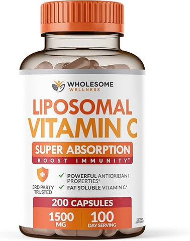 Wholesome Wellness - VIT C Liposomal 1500mg (200 Cápsulas) Alta Absorção – Sistema Imunológico