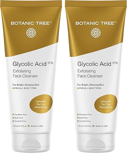 Sabonete Facial de Ácido Glicólico, Esfoliante para Cuidados com a Pele do Rosto, Tratamento para Acne, Esfoliante Facial com Ácido Glicólico e Salicílico 180 ml (2 unidades) - Botanic Tree