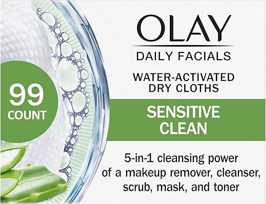 Daily Facials para Pele Sensível Limpeza, Lenços Removedores de Maquiagem, Panos de Limpeza sem Sabão e sem Fragrância, 33 Unidades (Pacote com 3) - Olay