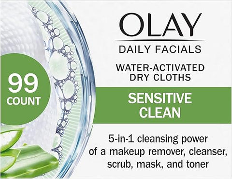 Daily Facials para Pele Sensível Limpeza, Lenços Removedores de Maquiagem, Panos de Limpeza sem Sabão e sem Fragrância, 33 Unidades (Pacote com 3) - Olay