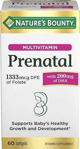 Nature's Bounty - Nature’s Bounty Prenatal Multivitamin – Suporte ao Crescimento e Desenvolvimento Saudável do Bebê, com 200mg de DHA, 60 Softgels