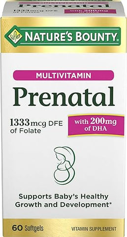 Nature's Bounty - Nature’s Bounty Prenatal Multivitamin – Suporte ao Crescimento e Desenvolvimento Saudável do Bebê, com 200mg de DHA, 60 Softgels