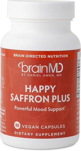 BRAINMD - Dr Amen BrainMD Happy Saffron Plus – 90 Cápsulas – Extrato de Flor de Açafrão, Curcumina | BrainMD Happy Saffron Plus – 90 Cápsulas – Extrato de Açafrão, Curcumina