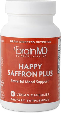 BRAINMD - Dr Amen BrainMD Happy Saffron Plus – 90 Cápsulas – Extrato de Flor de Açafrão, Curcumina | BrainMD Happy Saffron Plus – 90 Cápsulas – Extrato de Açafrão, Curcumina