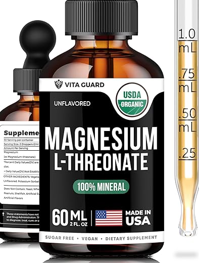 Vita Guard - Magnésio L-Treonato Líquido – Fórmula Vegana 500mg para Saúde Cerebral