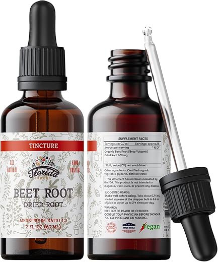 FLORIDA HERBS - Suplemento de Beterraba – Absorção Rápida Extra de Beterraba Líquida – Extrato Orgânico de Beterraba em Tintura, Livre de Glúten, 60 ml