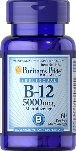 Puritan's Pride - Puritan’s Pride Vitamina B-12 5000 Mcg Sublingual – Microlozenges, 60 Unidades (Embalagem de 1)