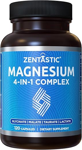 Zentastic - Complexo de Magnésio 4 em 1 – Glicinato de Magnésio Quelato, Malato, Taurato