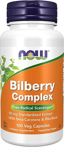 Suplementos, Complexo de Mirtilo (Vaccinium myrtillus) 80 mg com Beta-Caroteno – 100% Natural e Potente - NOW Foods