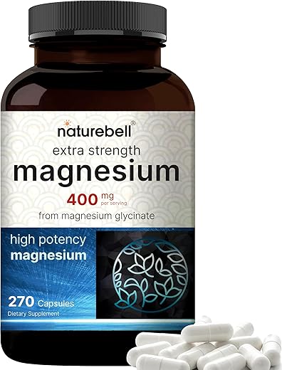 Magnesium Glycinate 400mg (Elemental), 270 Cápsulas – 100%% Quelado para Máxima Absorção | Não-OGM | Marca NatureBell - NatureBell