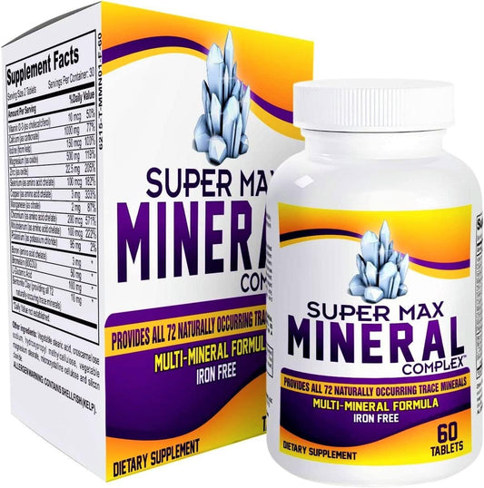 Elevate Recovery Supplements - SuperMAX Suplemento Multimineral (Sem Ferro) com 72 Minerais Traços – Multiminerais Naturais – Fórmula de Suplementos Multiminerais de Alta Potência All-in-1 – 60 Comprimidos