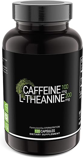 SYMNUTRITION - Cafeína 100mg, L-Teanina 200mg — 120 Unidades (Cápsulas Vegetais) / 120 Porções: Fabricado em uma Instalação Registrada cGMP nos EUA; Vegano