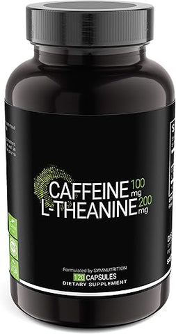 SYMNUTRITION - Cafeína 100mg, L-Teanina 200mg — 120 Unidades (Cápsulas Vegetais) / 120 Porções: Fabricado em uma Instalação Registrada cGMP nos EUA; Vegano