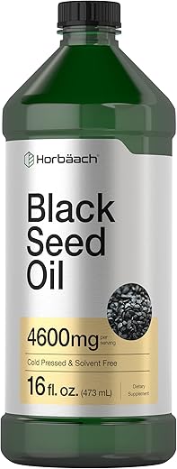 Óleo de Semente Preta Líquido 473ml | 4600mg | Suplemento de Nigella Sativa Prensado a Frio | Vegetariano, Não-OGM, Sem Glúten, Fórmula Livre de Solventes - Horbäach