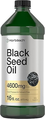 Óleo de Semente Preta Líquido 473ml | 4600mg | Suplemento de Nigella Sativa Prensado a Frio | Vegetariano, Não-OGM, Sem Glúten, Fórmula Livre de Solventes - Horbäach