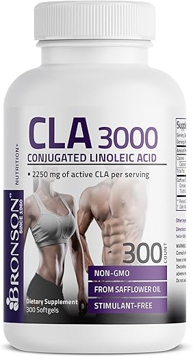CLA 3000 – Suplemento de Ácido Linoleico Conjugado de Alta Potência para Gerenciamento de Peso Saudável e Massa Muscular Magra – 300 Softgels - Bronson