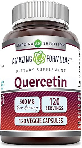 Amazing Nutrition - Amazing Formulas Quercetin 500mg 120 Cápsulas Vegetais – Não-OGM – Sem Glúten – Suporte à Saúde Geral