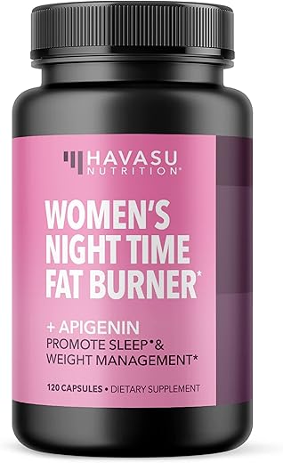 HAVASU NUTRITION - Queima de Gordura Noturna para Mulheres – Mistura de Suporte para Perda de Peso e Sono com Apigenina 50mg – Impulsionador de Metabolismo e Supressor de Apetite para Perda de Peso – Fornecimento de 4 Meses de Peso