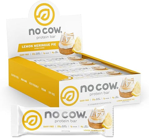 Barras de Proteína No Cow, Limão Merengue – Lanches Saudáveis, 20g Proteína Vegana, Alto Teor de Fibra, Baixo Açúcar, Amigável ao Keto, Sem Laticínios
