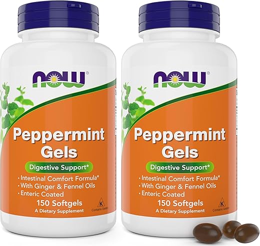 NOW Foods - Now Peppermint Gels com Óleo de Gengibre e Óleo de Funcho, 150 Softgels (Pacote com 2), Revestimento Entérico