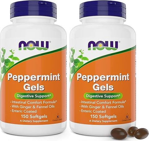 NOW Foods - Now Peppermint Gels com Óleo de Gengibre e Óleo de Funcho, 150 Softgels (Pacote com 2), Revestimento Entérico