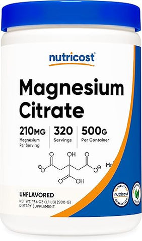 Magnesium Citrate Powder – Pó de Citrato de Magnésio (Sem Sabor, 500g) - Nutricost