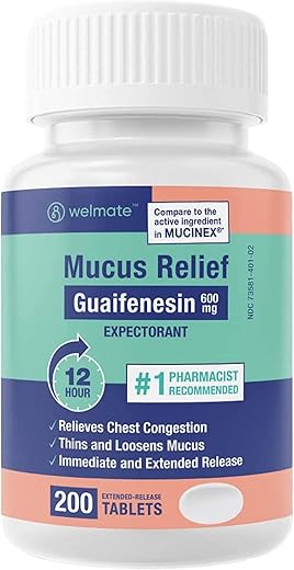 Alívio da Mucosidade | Guaifenesina 600mg | Suporte 12 Hr | Alívio Temporário da Tosse, Nasal - WELMATE