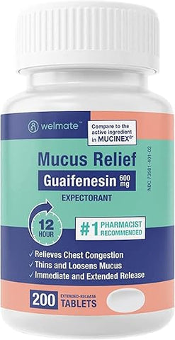 Alívio da Mucosidade | Guaifenesina 600mg | Suporte 12 Hr | Alívio Temporário da Tosse, Nasal - WELMATE