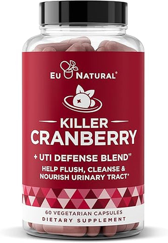 Eu Natural - Pílulas de Cranberry 9 em 1 para Mulheres – Defesa contra ITU com Ingredientes Clinicamente Estudados – Suplemento de 9 Extratos para o Trato Urinário – Casca de Pinheiro, Própolis, Vitamina D