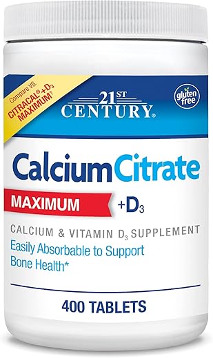 Vitamins – Cálcio Citrato + D3 Máximo, 400 Comprimidos - 21st Century