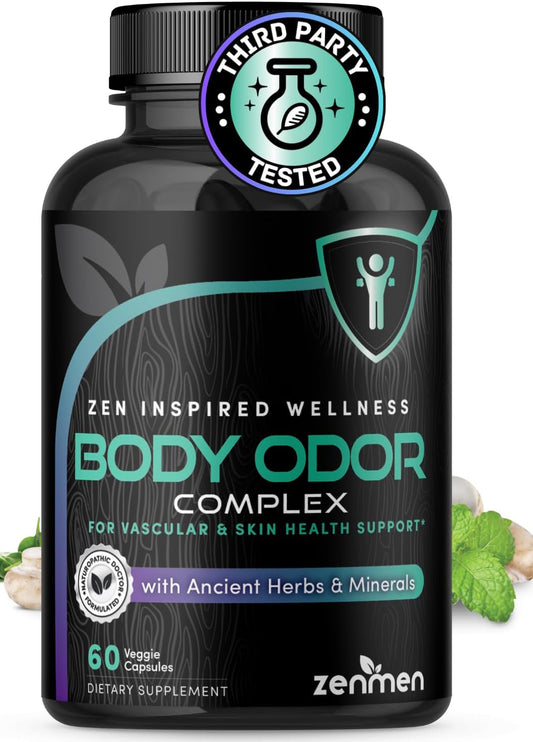 Zenmen - Eliminador Natural de Odor Corporal – Pílulas de Clorofila com Zinco, Champignon, Fibra de Psyllium – Testado por Terceiros, 60 Cápsulas Veganas. Fabricado nos EUA