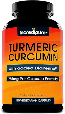 Cápsulas Vegetais de Cúrcuma com BioPerine, 755mg por Cápsula, 120 Unidades - Curcumin Incredipure