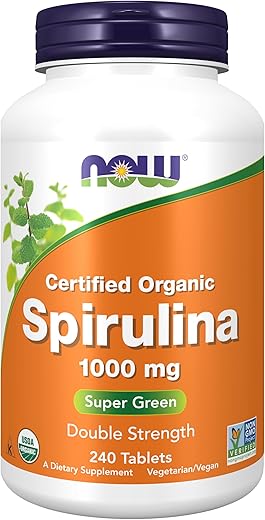 Spirulina Double Strength 1000 mg Orgânica – 240 Comprimidos | Energia Natural e Saúde | Superalimento Nutritivo | Marca NOW Foods - NOW Foods
